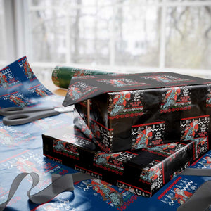 Biker Santa Claus Wrapping Paper Roll Christmas Motorcycle Oh What Fun It Is To Ride Ugly Sweater TS02 Black Print Your Wear