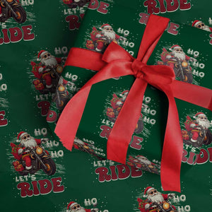 Biker Santa Claus Wrapping Paper Roll Ho Ho Ho Let's Ride Xmas TS02 Green Print Your Wear