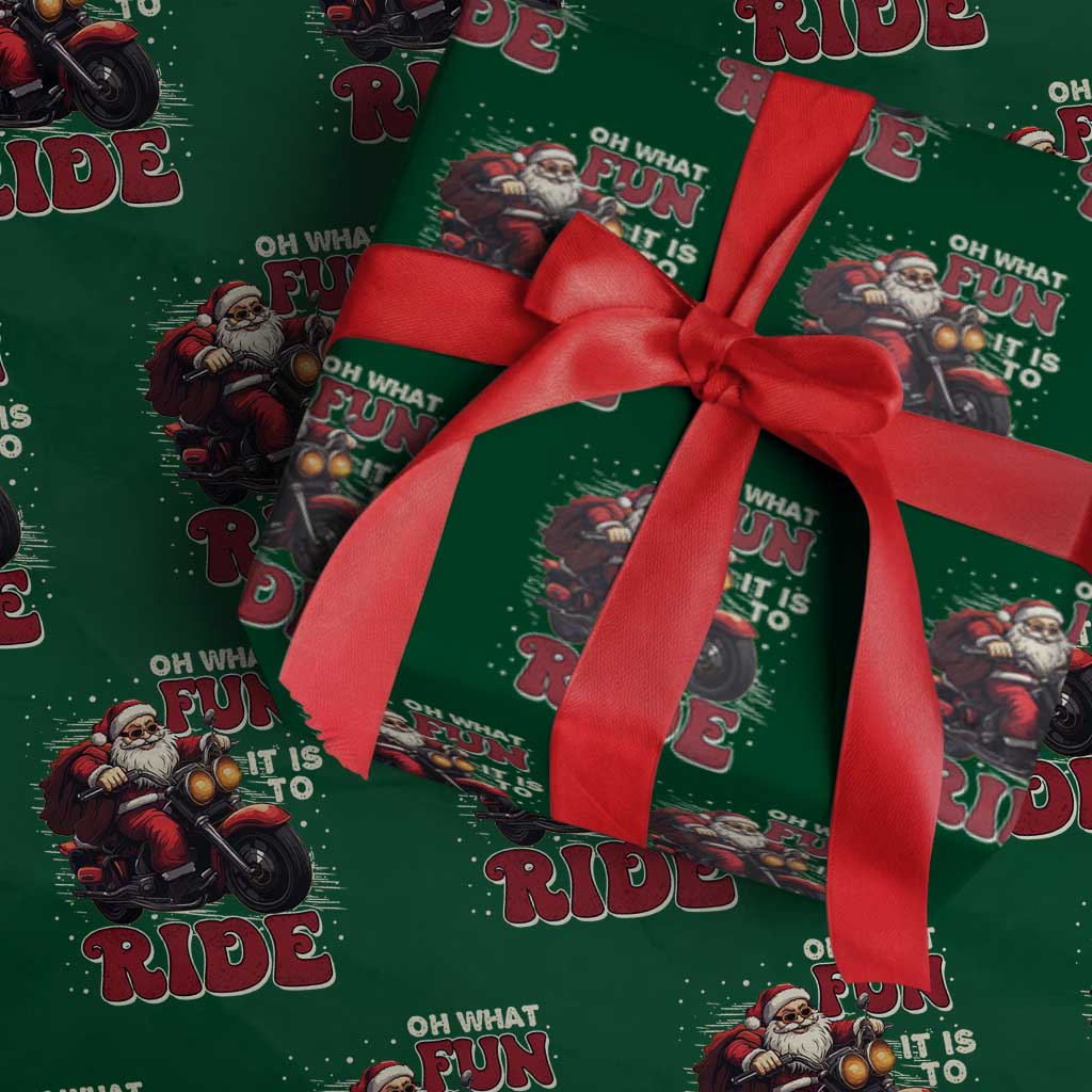 Biker Santa Claus Wrapping Paper Roll Oh What Fun It Is To Ride Motorcycle Xmas TS02 Green Print Your Wear