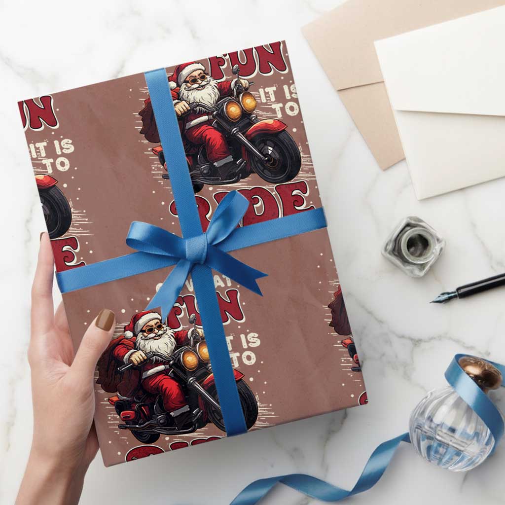 Biker Santa Claus Wrapping Paper Roll Oh What Fun It Is To Ride Motorcycle Xmas TS02 Mocha Print Your Wear