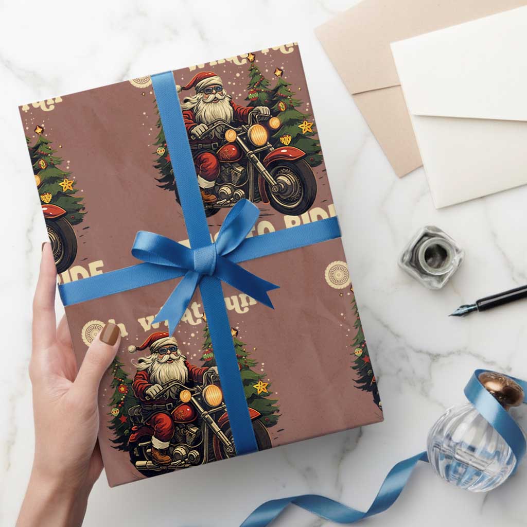 Biker Santa Claus Wrapping Paper Roll Oh What Fun It Is To Ride Motorcycle Xmas Tree TS02 Mocha Print Your Wear