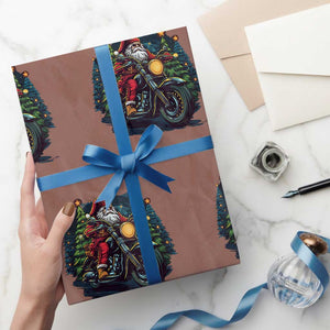 Biker Santa Claus Wrapping Paper Roll Riding Motorcycle Christmas TS02 Mocha Print Your Wear