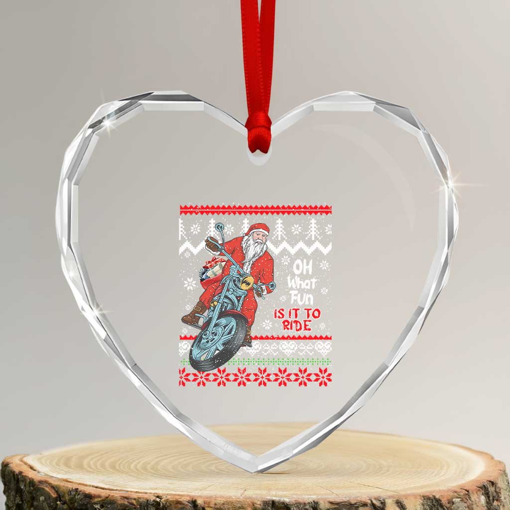 Biker Santa Claus Heart Crystal Glass Ornament Christmas Motorcycle Oh What Fun It Is To Ride Ugly Sweater TS02 Transparent Glass 3'' Heart Print Your Wear