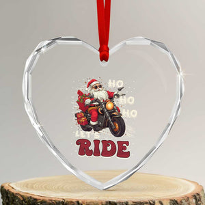 Biker Santa Claus Heart Crystal Glass Ornament Ho Ho Ho Let's Ride Xmas TS02 Transparent Glass 3'' Heart Print Your Wear