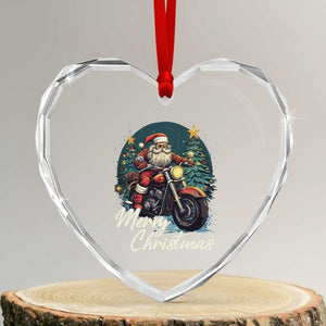 Biker Santa Claus Heart Crystal Glass Ornament Merry Xmas Riding Motorcycle TS02 Transparent Glass 3'' Heart Print Your Wear