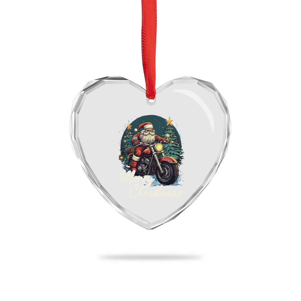 Biker Santa Claus Heart Crystal Glass Ornament Merry Xmas Riding Motorcycle TS02 Print Your Wear