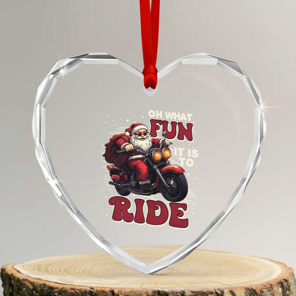 Biker Santa Claus Heart Crystal Glass Ornament Oh What Fun It Is To Ride Motorcycle Xmas TS02 Transparent Glass 3'' Heart Print Your Wear