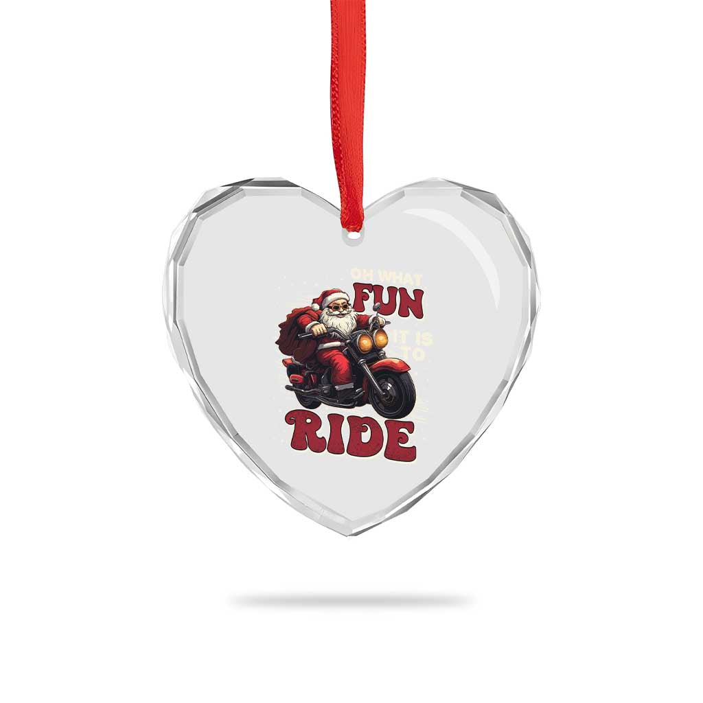 Biker Santa Claus Heart Crystal Glass Ornament Oh What Fun It Is To Ride Motorcycle Xmas TS02 Print Your Wear