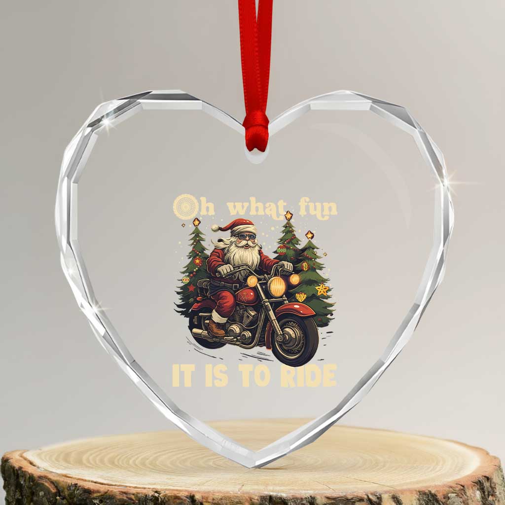 Biker Santa Claus Heart Crystal Glass Ornament Oh What Fun It Is To Ride Motorcycle Xmas Tree TS02 Transparent Glass 3'' Heart Print Your Wear