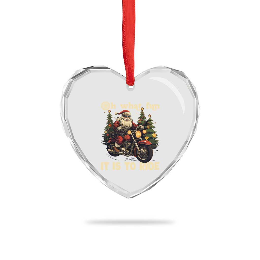 Biker Santa Claus Heart Crystal Glass Ornament Oh What Fun It Is To Ride Motorcycle Xmas Tree TS02 Print Your Wear