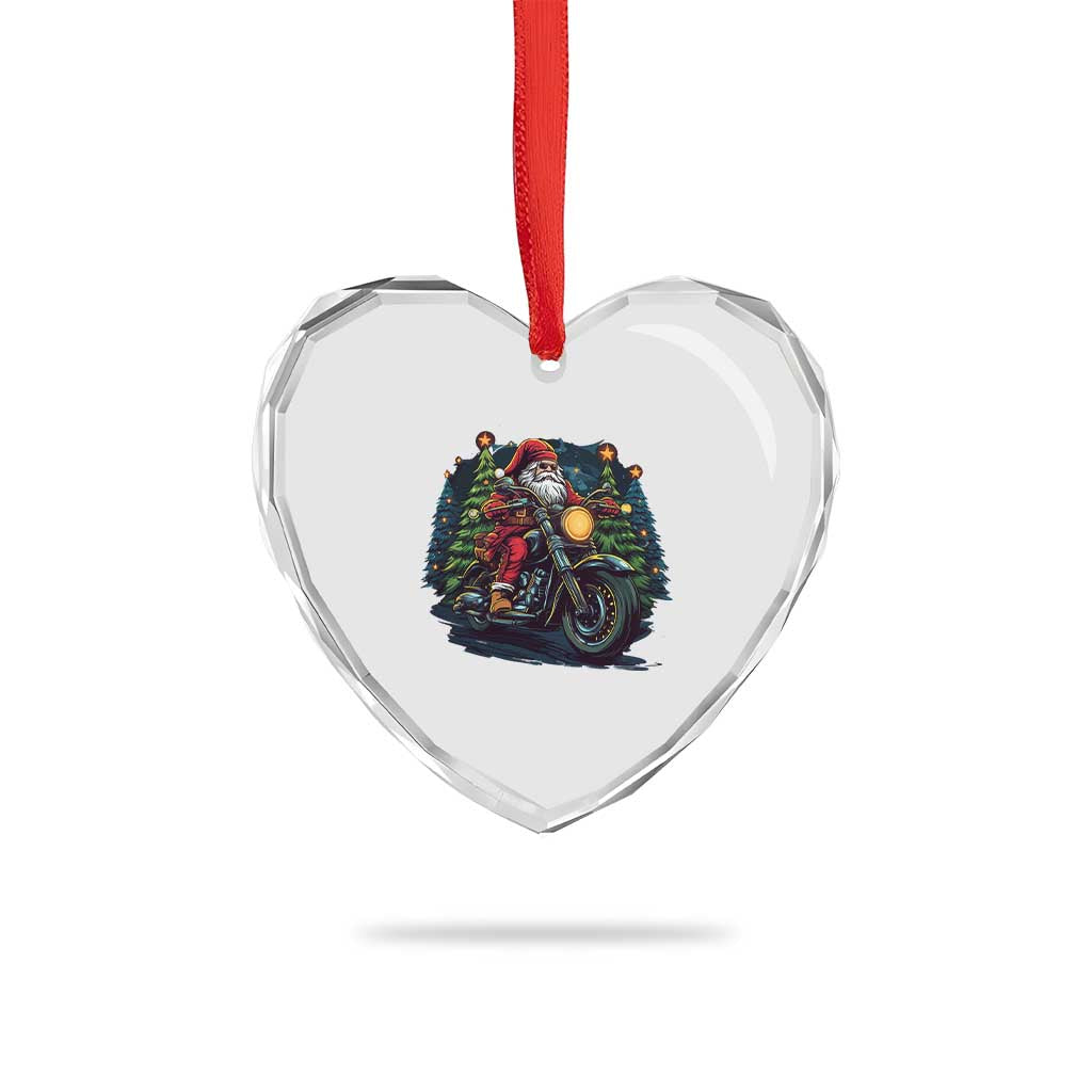 Biker Santa Claus Heart Crystal Glass Ornament Riding Motorcycle Christmas TS02 Print Your Wear