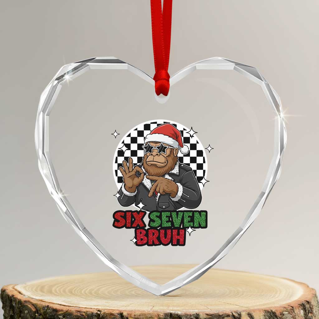 Biker Santa Six Seven Bruh Heart Crystal Glass Ornament Christmas Gift For Gen Z TS12 Transparent Glass 3'' Heart Print Your Wear