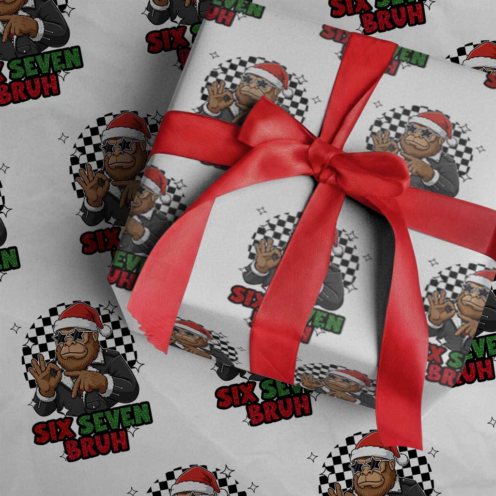 Biker Santa Six Seven Bruh Wrapping Paper Roll Christmas Gift For Gen Z TS12 White Print Your Wear