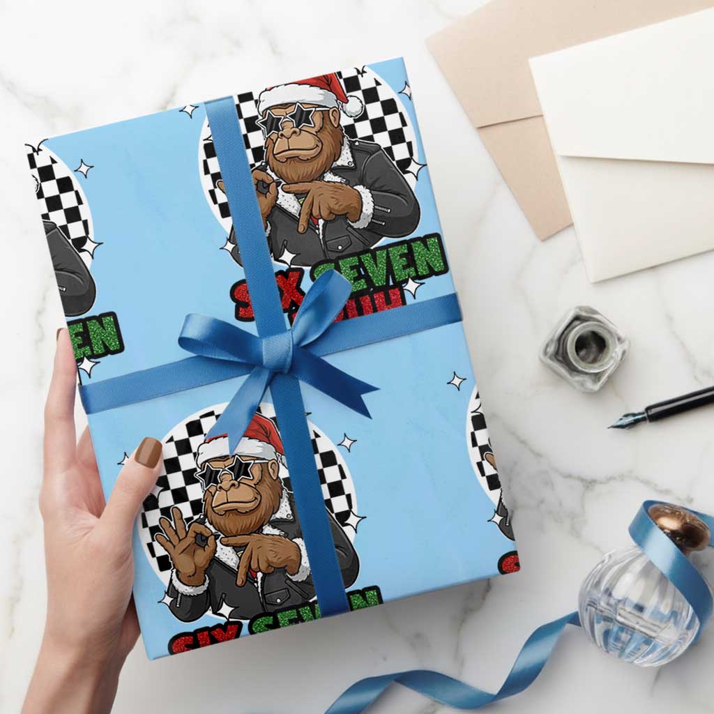Biker Santa Six Seven Bruh Wrapping Paper Roll Christmas Gift For Gen Z TS12 Light Blue Print Your Wear