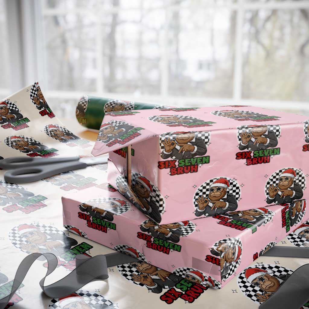 Biker Santa Six Seven Bruh Wrapping Paper Roll Christmas Gift For Gen Z TS12 Light Pink Print Your Wear