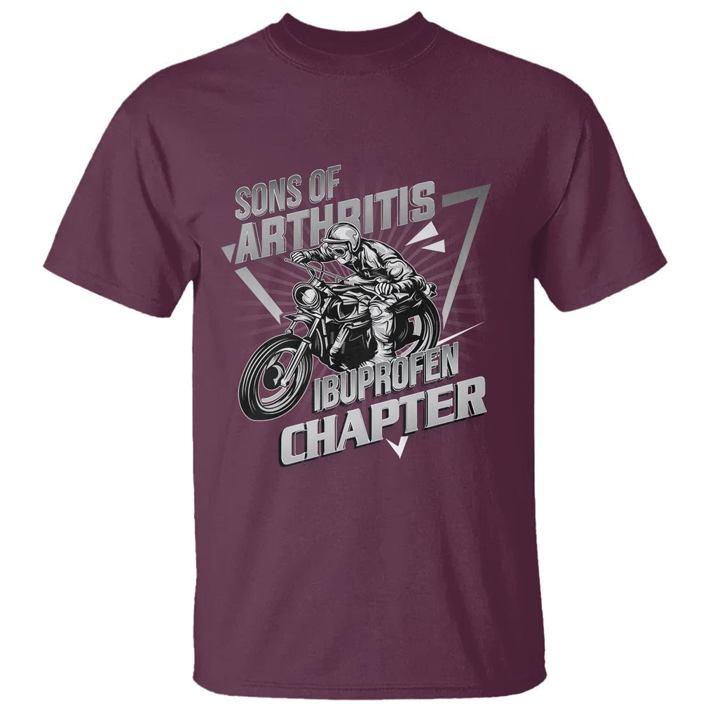Biker Skeleton T Shirt Sons Of Arthritis Ibuprofen Chapter Dirt Bike TS02 Maroon Printyourwear