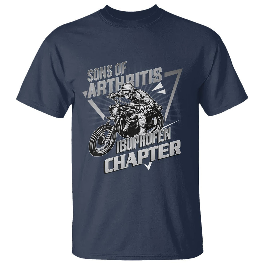 Biker Skeleton T Shirt Sons Of Arthritis Ibuprofen Chapter Dirt Bike TS02 Navy Printyourwear