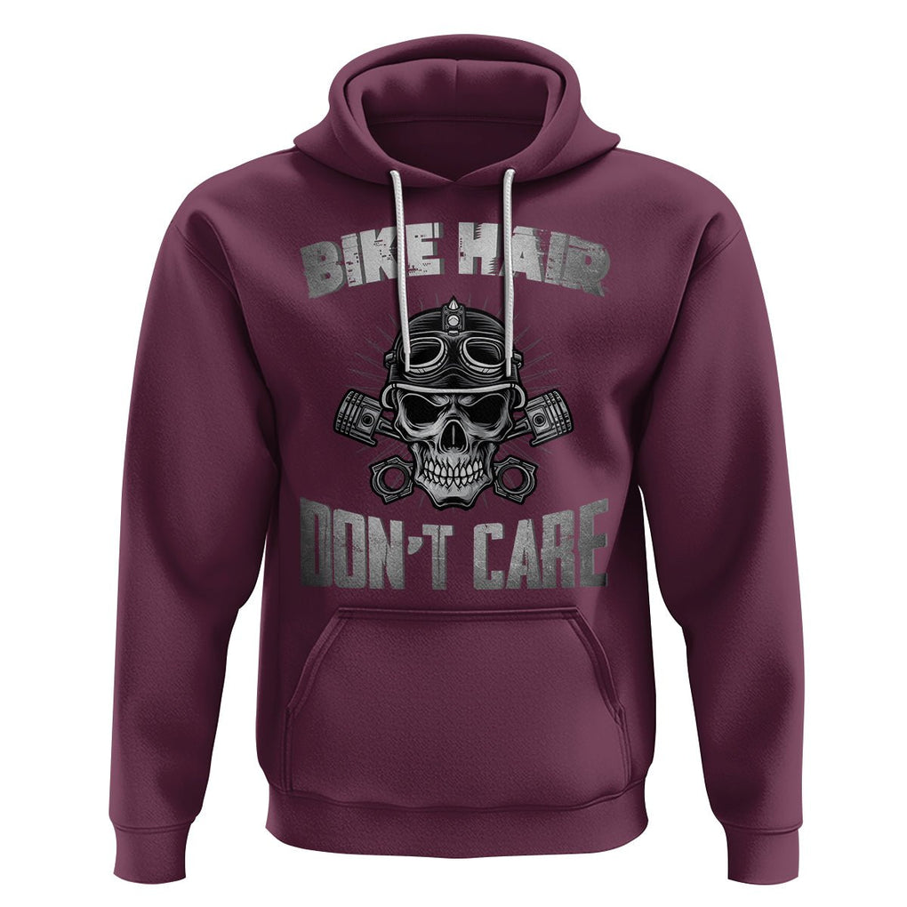 Biker Skull Hoodie Bike Hair Don't Care Motorcycle Rider TS02 Maroon Printyourwear