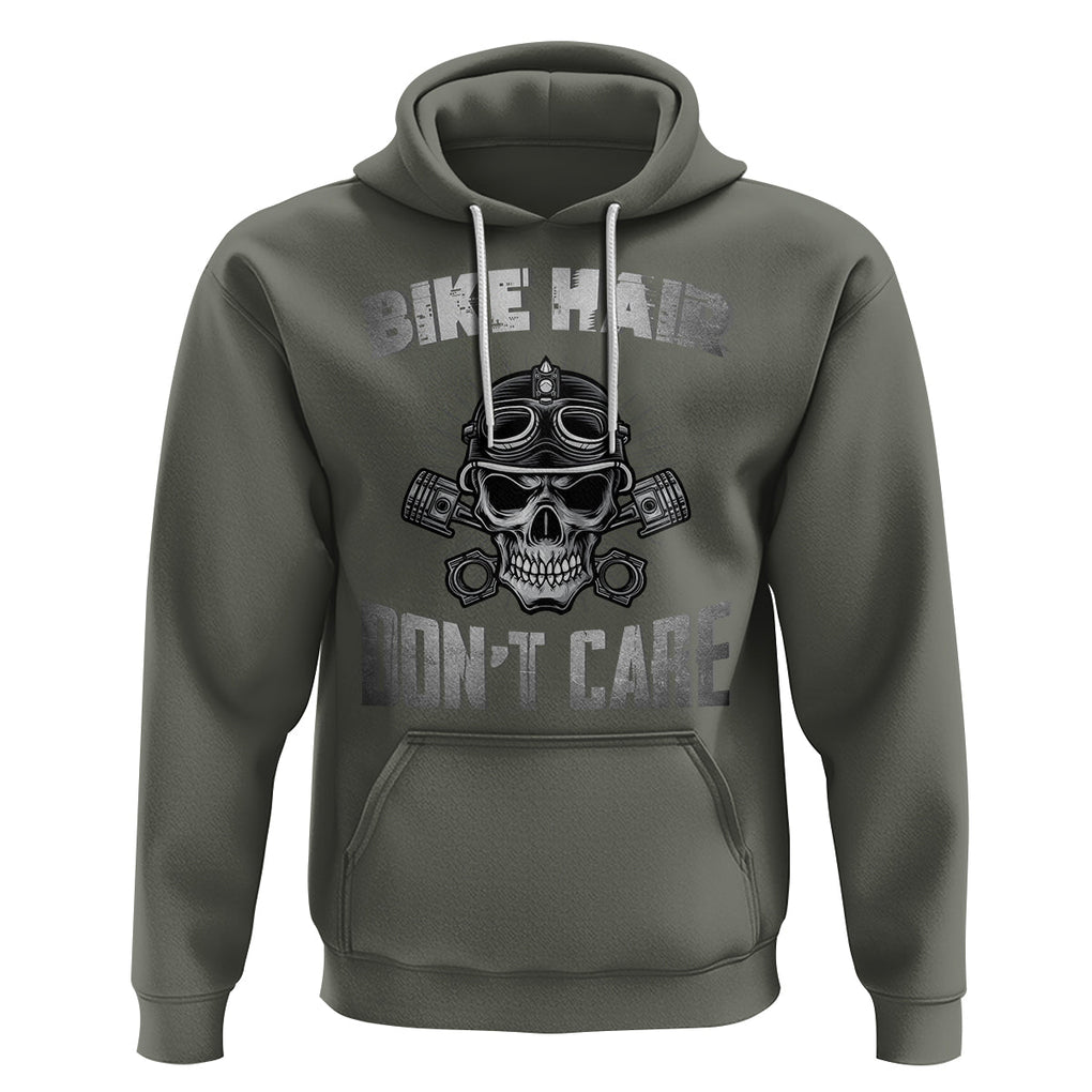 Biker Skull Hoodie Bike Hair Don't Care Motorcycle Rider TS02 Military Green Printyourwear