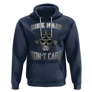Biker Skull Hoodie Bike Hair Don't Care Motorcycle Rider TS02 Navy Printyourwear
