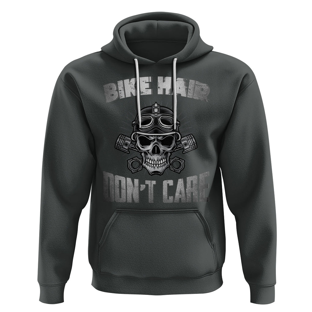 Biker Skull Hoodie Bike Hair Don't Care Motorcycle Rider TS02 Dark Heather Printyourwear
