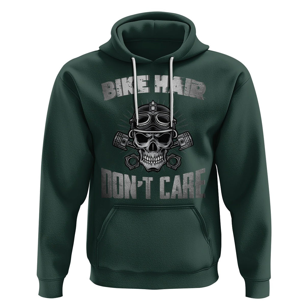 Biker Skull Hoodie Bike Hair Don't Care Motorcycle Rider TS02 Dark Forest Green Printyourwear