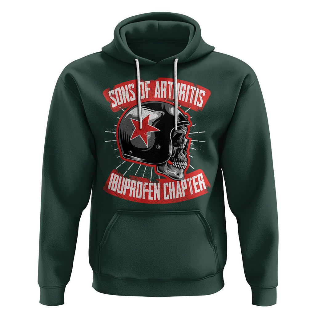 Biker Skull Hoodie Sons Of Arthritis Ibuprofen Chapter Motorcycle Rider Gang TS02 Dark Forest Green Printyourwear