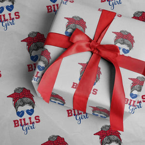 Bills Girl Wrapping Paper Roll Messy Bun Funny Sports Fan Team TS02 White Print Your Wear