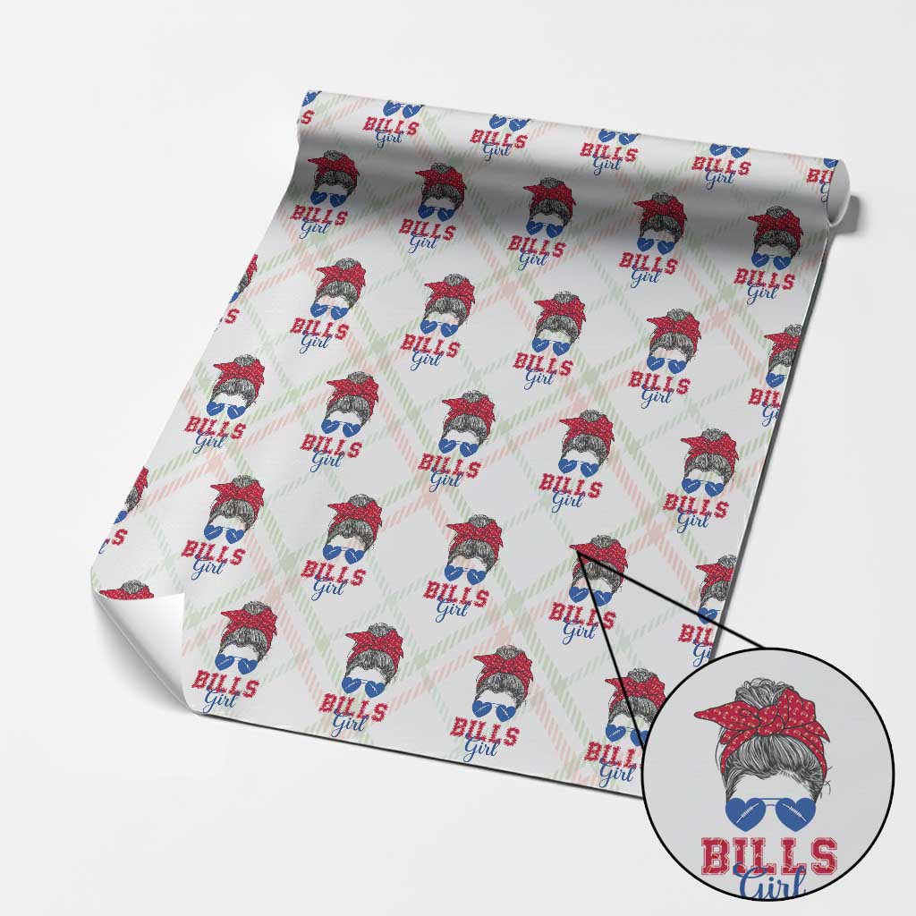 Bills Girl Wrapping Paper Roll Messy Bun Funny Sports Fan Team TS02 Christmas Plaid Print Your Wear