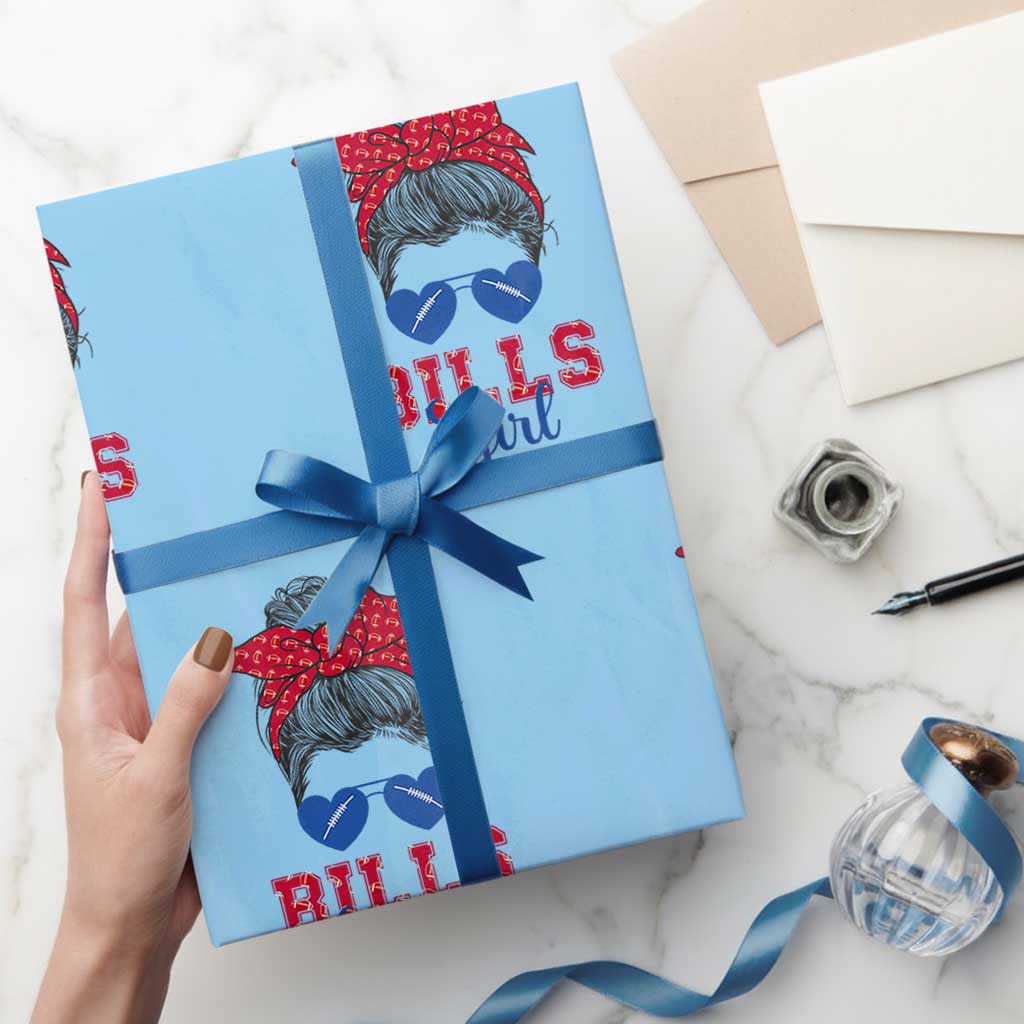 Bills Girl Wrapping Paper Roll Messy Bun Funny Sports Fan Team TS02 Light Blue Print Your Wear