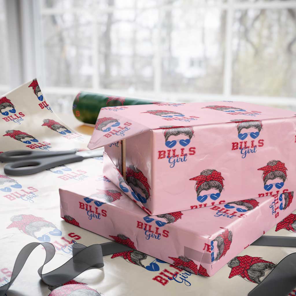 Bills Girl Wrapping Paper Roll Messy Bun Funny Sports Fan Team TS02 Light Pink Print Your Wear