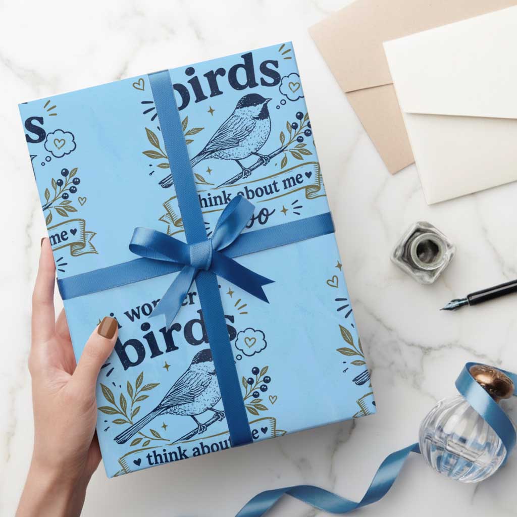 Bird Lover Wrapping Paper Roll I Wonder If Birds Think About Me Too Funny Bird Watcher Birder TS10 Light Blue Print Your Wear