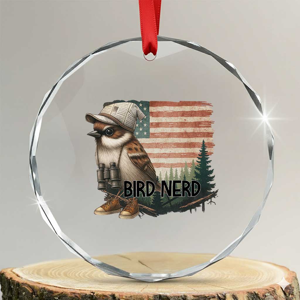 Bird Nerd Crystal Glass Ornament Funny Bird Watching Patriotic American Flag TS14 Transparent Glass 3'' Circle Print Your Wear