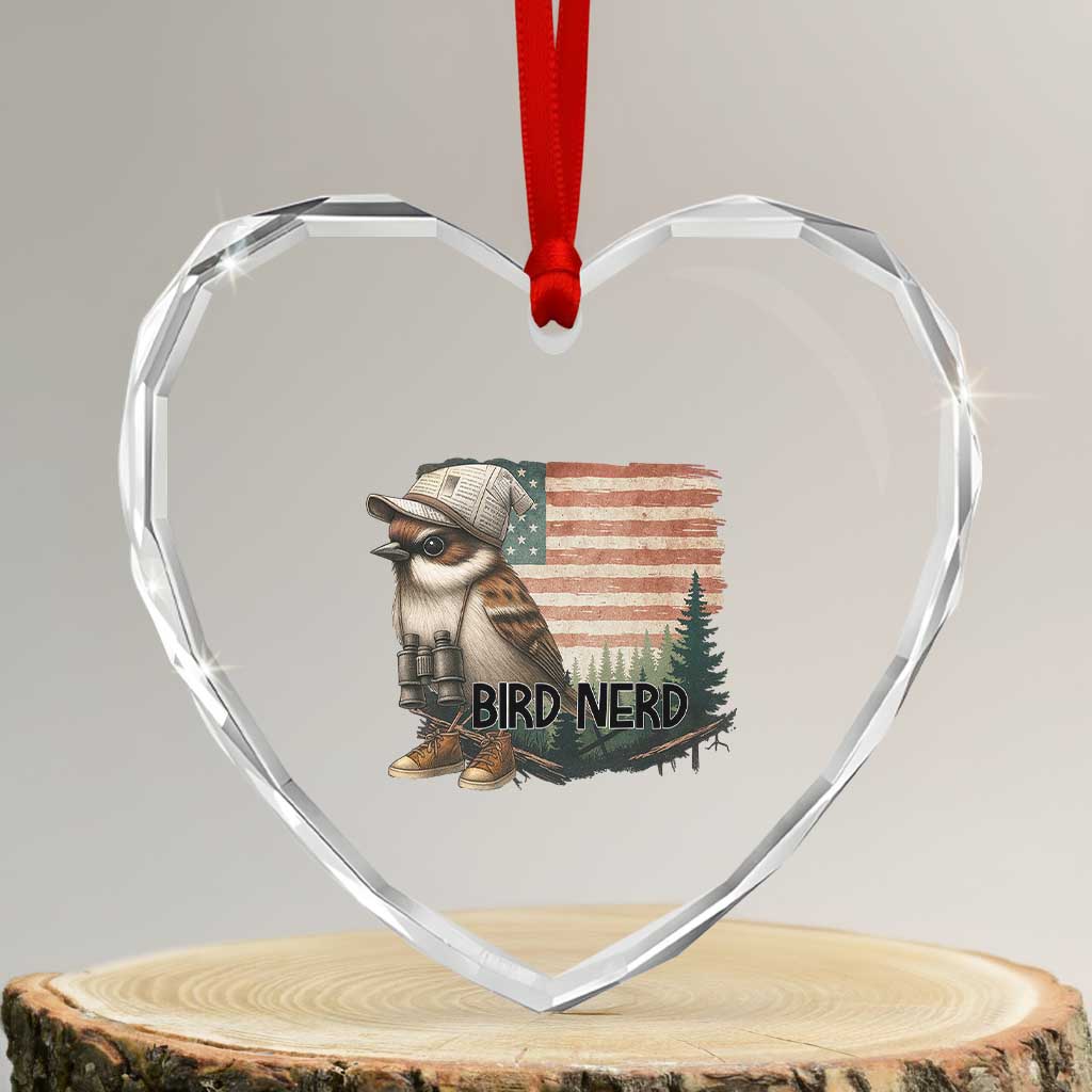 Bird Nerd Heart Crystal Glass Ornament Funny Bird Watching Patriotic American Flag TS14 Transparent Glass 3'' Heart Print Your Wear