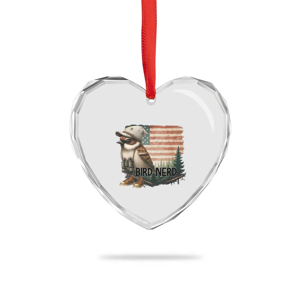 Bird Nerd Heart Crystal Glass Ornament Funny Bird Watching Patriotic American Flag TS14 Print Your Wear