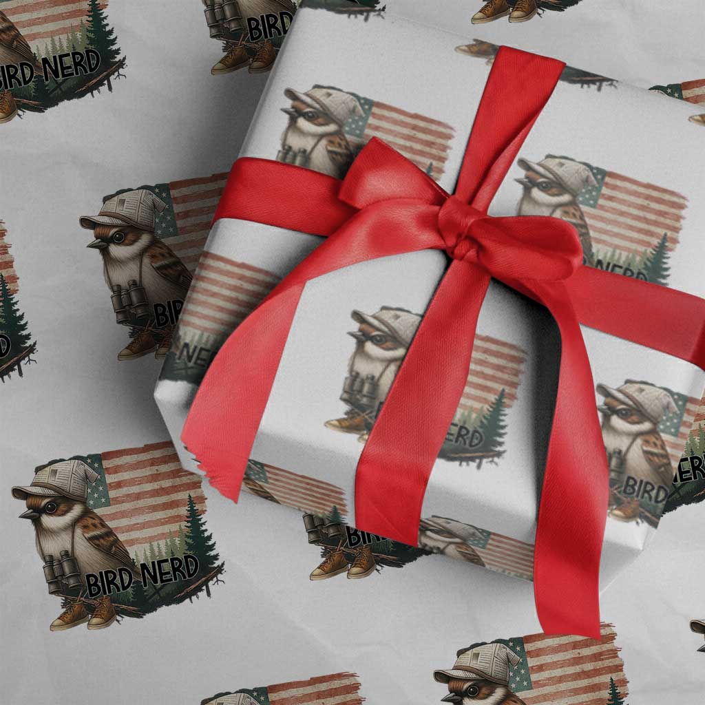 Bird Nerd Wrapping Paper Roll Funny Bird Watching Patriotic American Flag TS14 White Print Your Wear