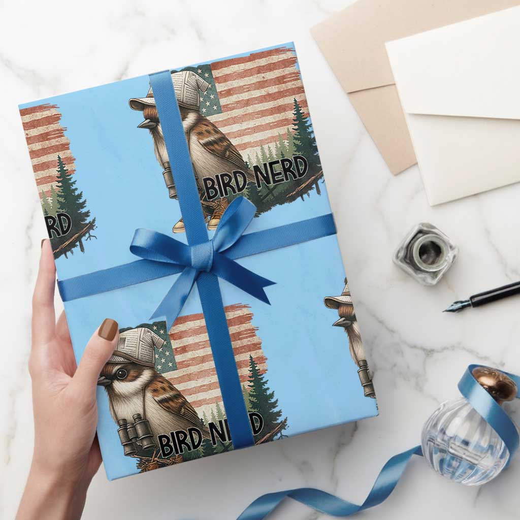 Bird Nerd Wrapping Paper Roll Funny Bird Watching Patriotic American Flag TS14 Light Blue Print Your Wear
