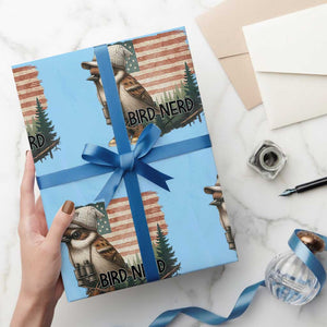 Bird Nerd Wrapping Paper Roll Funny Bird Watching Patriotic American Flag TS14 Light Blue Print Your Wear