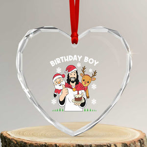 Birthday Boy Jesus Christmas Heart Crystal Glass Ornament Christian Xmas TS10 Transparent Glass 3'' Heart Print Your Wear