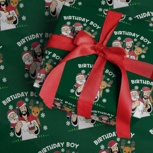 Birthday Boy Jesus Christmas Wrapping Paper Roll Christian Xmas TS10 Green Print Your Wear