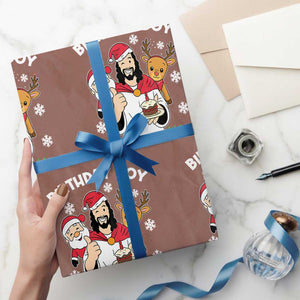 Birthday Boy Jesus Christmas Wrapping Paper Roll Christian Xmas TS10 Mocha Print Your Wear