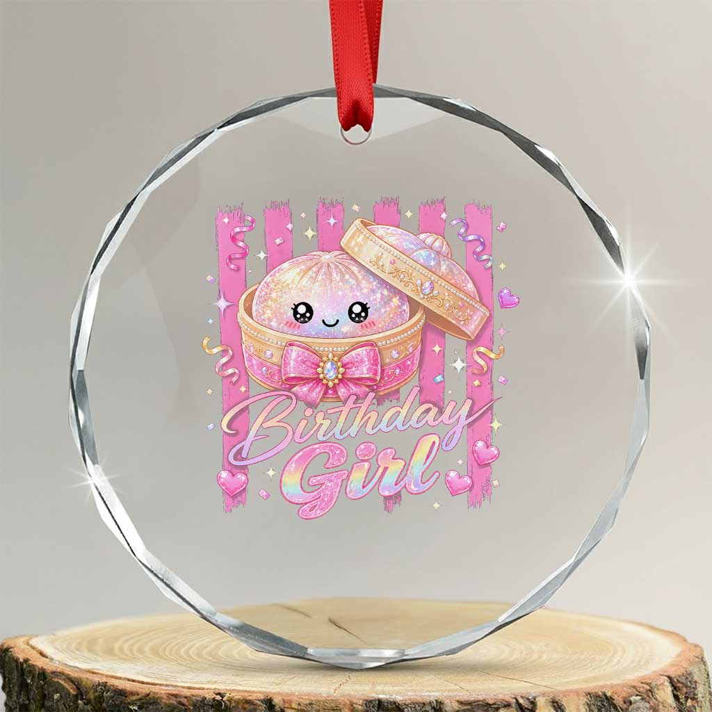 Birthday Girl Cute Glitter Dumpling Crystal Glass Ornament Kawaii Food Squishy Summer Stripes TS11 Transparent Glass 3'' Circle Print Your Wear