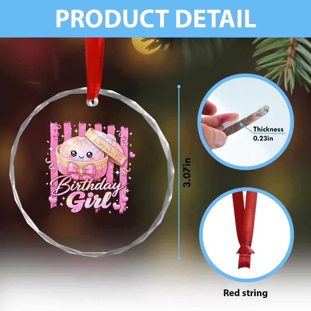 Birthday Girl Cute Glitter Dumpling Crystal Glass Ornament Kawaii Food Squishy Summer Stripes