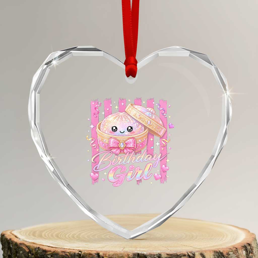 Birthday Girl Cute Glitter Dumpling Heart Crystal Glass Ornament Kawaii Food Squishy Summer Stripes TS11 Transparent Glass 3'' Heart Print Your Wear