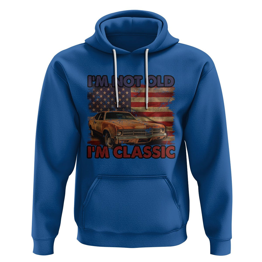 Birthday Mens Hoodie Motorcycle USA Flag Retro Biker I'm Not Old I'm Classic TS02 Royal Blue Printyourwear