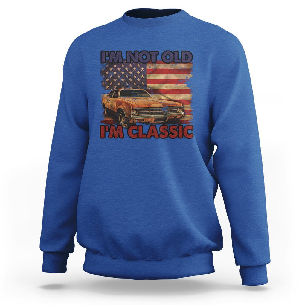 Birthday Mens Sweatshirt Motorcycle USA Flag Retro Biker I'm Not Old I'm Classic TS02 Royal Blue Printyourwear