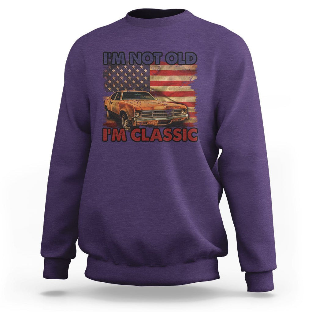Birthday Mens Sweatshirt Motorcycle USA Flag Retro Biker I'm Not Old I'm Classic TS02 Purple Printyourwear