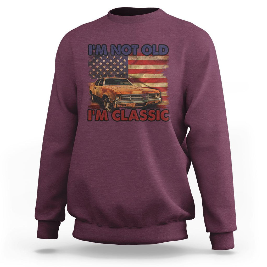 Birthday Mens Sweatshirt Motorcycle USA Flag Retro Biker I'm Not Old I'm Classic TS02 Maroon Printyourwear