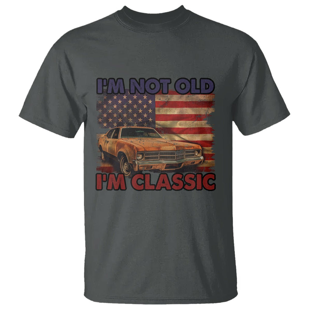 Birthday Mens T Shirt Motorcycle USA Flag Retro Biker I'm Not Old I'm Classic TS02 Dark Heather Printyourwear