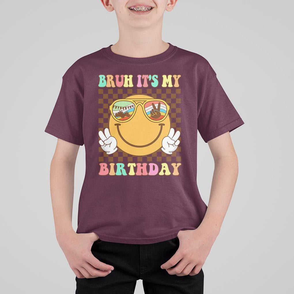 Birthday T Shirt For Kid Bruh It's My Birthday Cute Face Party TS11 Maroon Print Your Wear